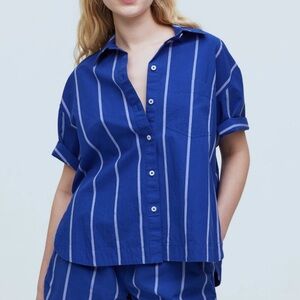 Madewell Oversized Boxy Button Up Shirt Signature Poplin Blue Small